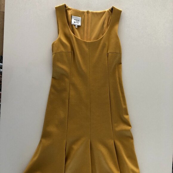 Akris Punto Fit & Flare Flutter Pleat Hem Sleeveless Scoop Neck Dress Gold Sz 6 - Picture 2 of 11